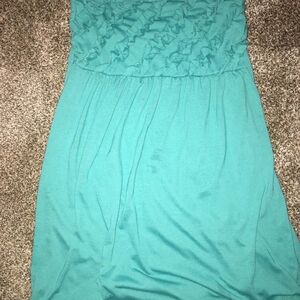 OP Teal Strapless Ruffled Dress